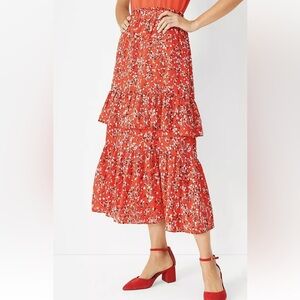 Ann Taylor Petite Floral Tiered Ruffle Chiffon Midi Skirt